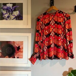 Joie Red and Black Blouse with Pink Accents